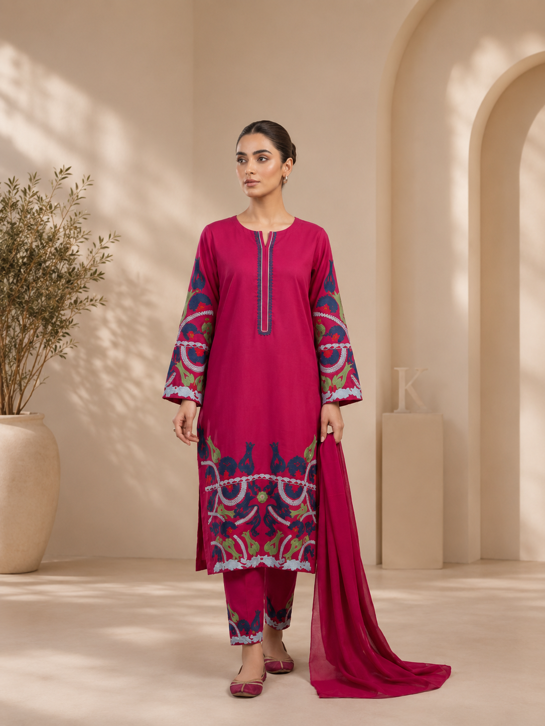 Premium Embroidered 3 Piece Chiffon Stitched Suit – 5 Elegant Colours
