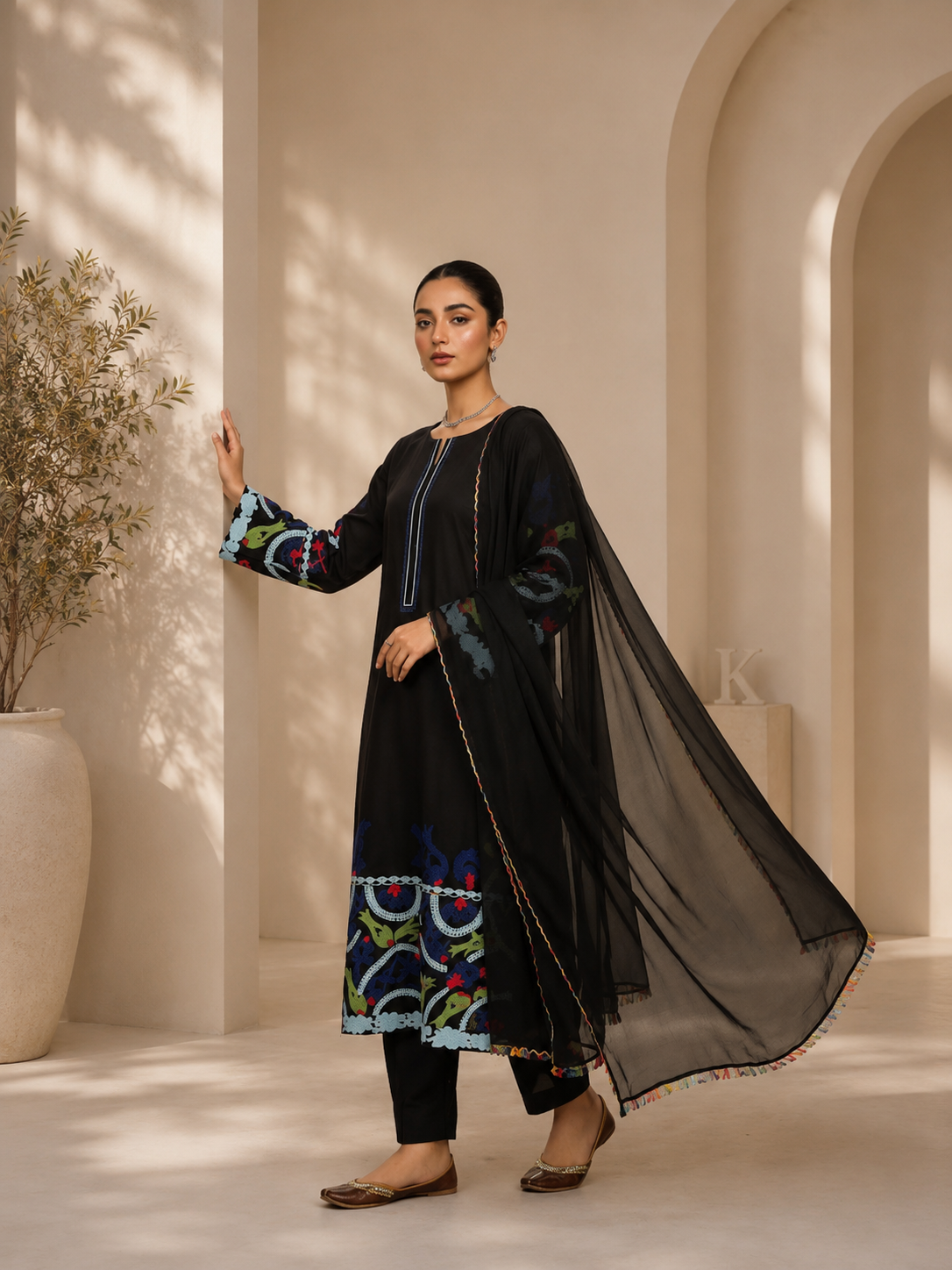 Premium Embroidered 3 Piece Chiffon Stitched Suit – 5 Elegant Colours