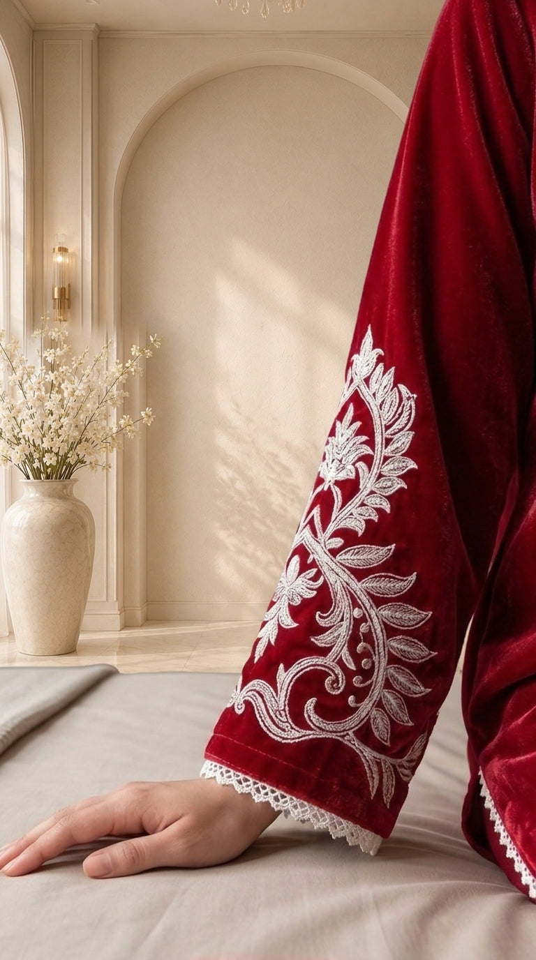 Maroon Kurta shalwar Embroidered Chiffon Stitched 3 Piece Suit