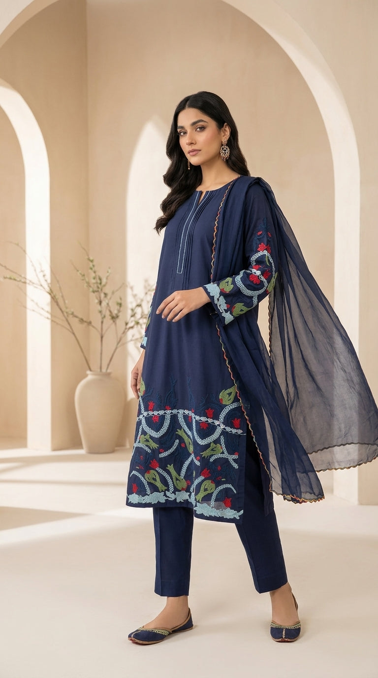 Premium Embroidered 3 Piece Chiffon Stitched Suit – 5 Elegant Colours
