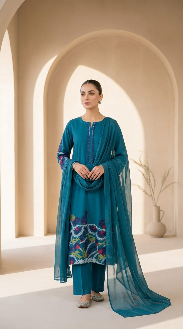 Premium Embroidered 3 Piece Chiffon Stitched Suit – 5 Elegant Colours