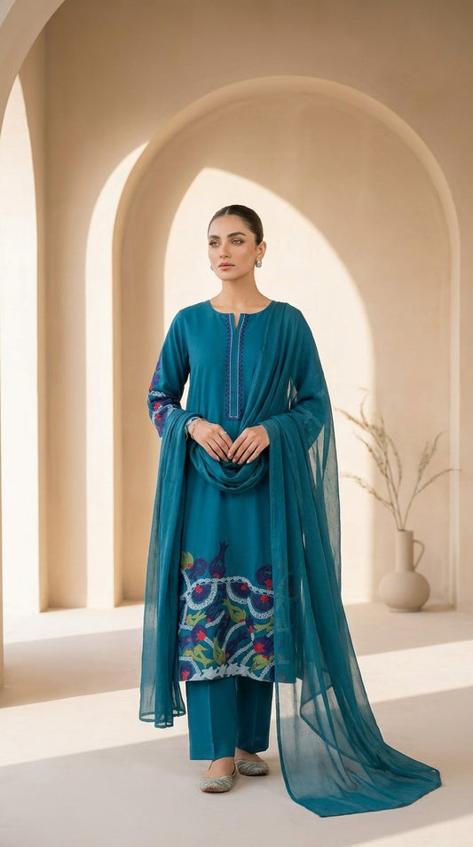 Premium Embroidered 3 Piece Chiffon Stitched Suit – 5 Elegant Colours