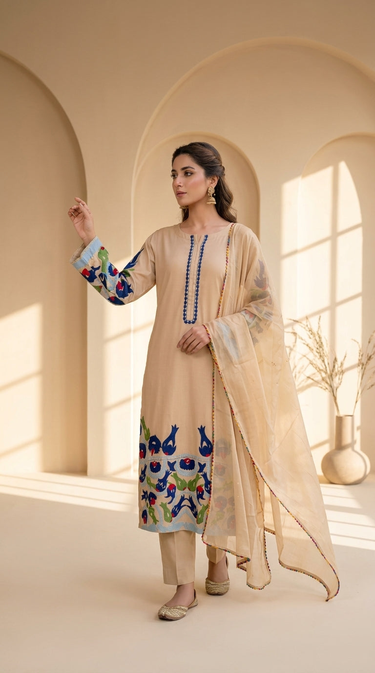 Premium Embroidered 3 Piece Chiffon Stitched Suit – 5 Elegant Colours